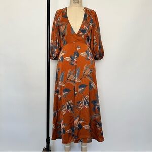 Elegant Floral Maxi Dress in Rust Orange